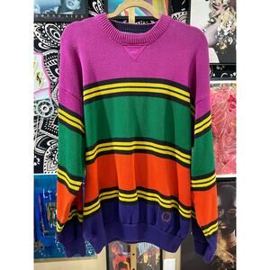 Rare Vintage 1990s Tommy Hilfiger Knit Streetwear Color Block Sweater XL